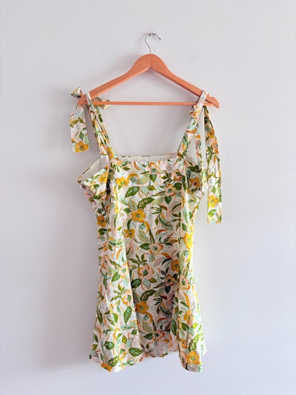 Zara Linen Blend Printed Floral Tie Strap Short Dress Size XL - Picture 4 of 6